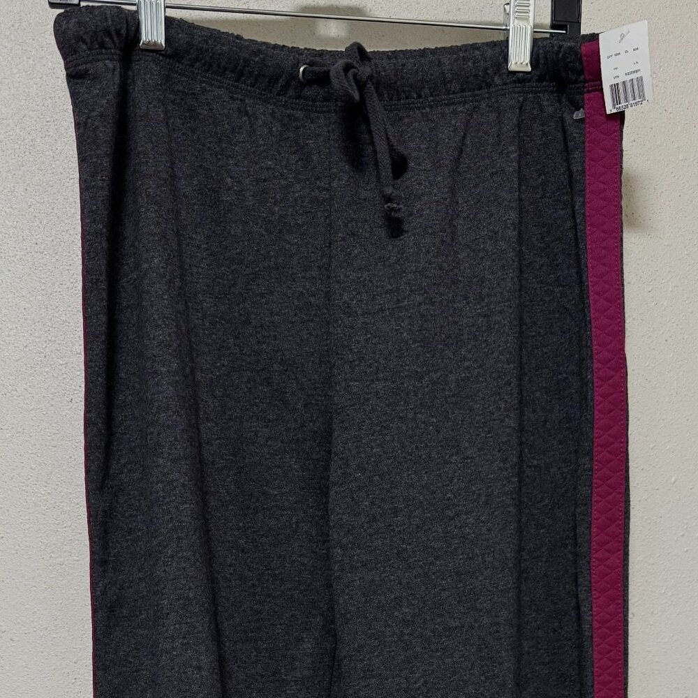 Sweatpants, heather gray with fuchsia stripes, NWT, size Small